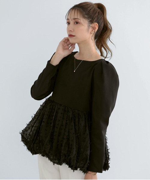 モワティエ　レース切り替えブラウス セール】 レースラウンド切替ブラウス（オフホワイト/グレー/ブラック