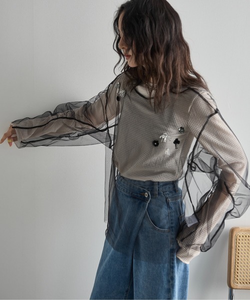 tシャツ SHEER BIJOU TSHIRT/シアービジューTシャツ レディース SHEER BIJOU TSHIRT/シアービジューTシャツ（Tシャツ/カットソー