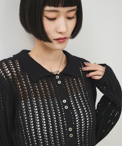 メッシュ ポロニット ―ウォッシャブル― ブラック RALPH LAUREN｜カスタム スリム フィット ストレッチ メッシュ