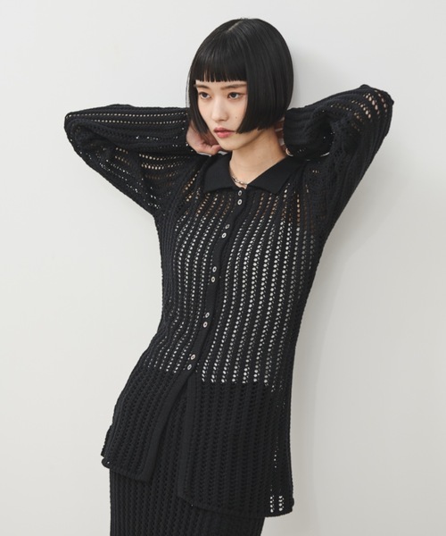 メッシュポロニット　ウォッシャブル Mila Owen｜2WAYハーフスリーブポロニット【ウォッシャブル