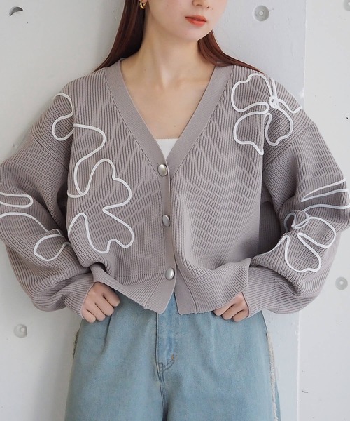 カーディガン コード刺繍Vネックカーディガン レディース tiptop カーディガン コード刺繍Vネックカーディガン レディース