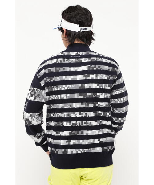 パーリーゲイツ 25SS ピクセルカモボーダージャガードカシミヤタッチモックネックニットプルオーバー セーター 1 ネイビー PEARLY GATES tシャツ 「PEARLY GATES」ピクセルカモボーダー