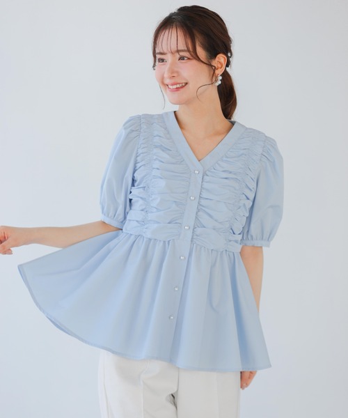 Fit more（フィットモア） ブラウス シャツ ギャザーパフスリーブ