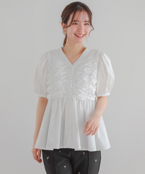 【美品】fitmore ブラウス Fit more ブラウス シャツ ボリュームフレアカラーブラウス