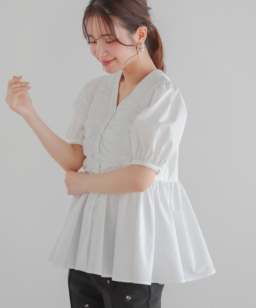 タグ付き　fitmore パフスリーブブラウス ピンク ZOZO限定商品＆限定カラー】スカラップカラーパフスリーブ