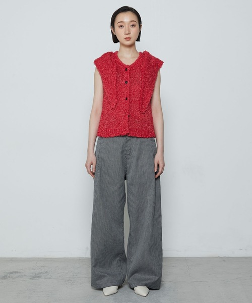 ベスト ジレ Lambs vest「ニットベスト」 レディース le ELMi ベスト ジレ Summer knit vest ＆ multi scarf set