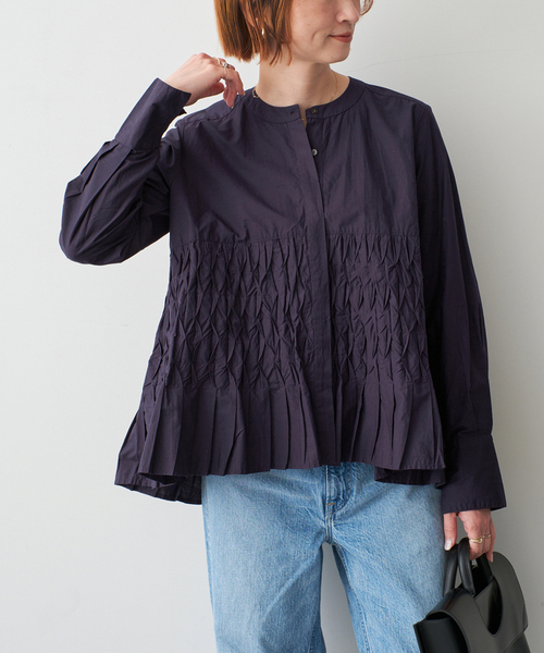 ブラウス シャツ ne Quittez pas / ヌキテパ COTTON POPLIN WAVE BLOUSE レディース
