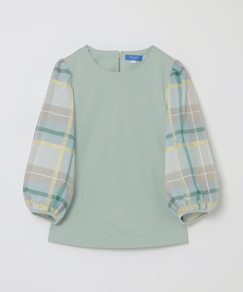 BLUE LABEL CRESTBRIDG チェック柄フリル袖カジュアルTシャツ BLUE LABEL CRESTBRIDGE tシャツ チェックスリーブトップス