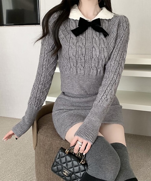 SEXY♡ケーブルニット♡スカートセットアップ タートルネック ケーブル ニット ミニスカート セットアップ