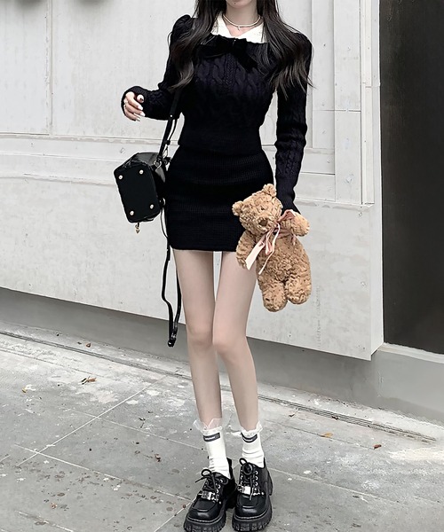 ダイヤ d.i.a. ケーブルニット セットアップ ショート丈 スカートパンツ blackdia ocean（ブラックダイヤオーシャン） セットアップ ケーブル柄