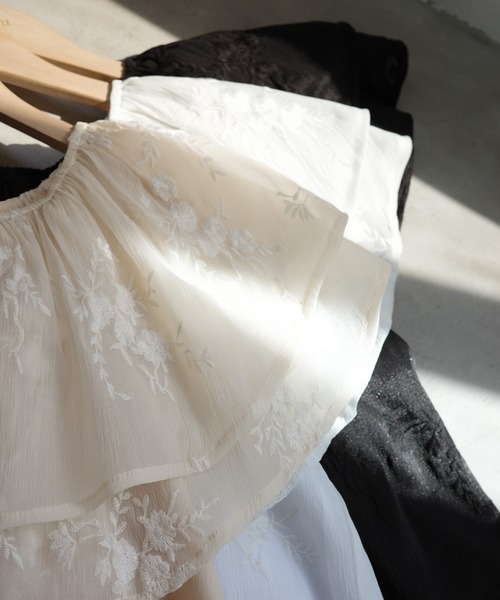 Meiru ブラウス シャツ オフショルフリルシアーブラウス レディース