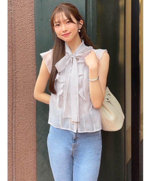 MERCURYDUO オーガンジー配色メローラッフルフリルブラウス MERCURYDUO ブラウス シャツ 「追加生産」オーガンジー配色