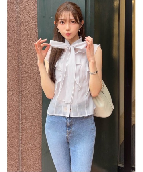 MERCURYDUO オーガンジー配色メローラッフルフリルブラウス セール】オーガンジー配色メローラッフルフリルブラウス（シャツ