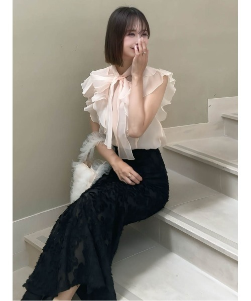 MERCURYDUO オーガンジー配色メローラッフルフリルブラウス オーガンジー配色メローラッフルフリルブラウス（シャツ