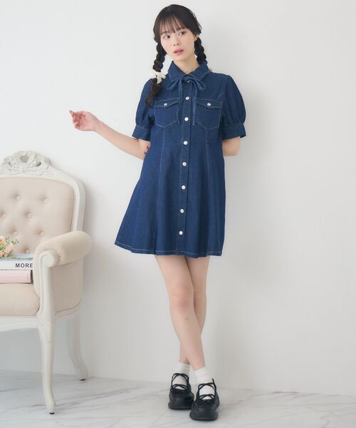 Emsexcite ワンピース リボンタイ付デニムOP : ZOZOTOWN Yahoo