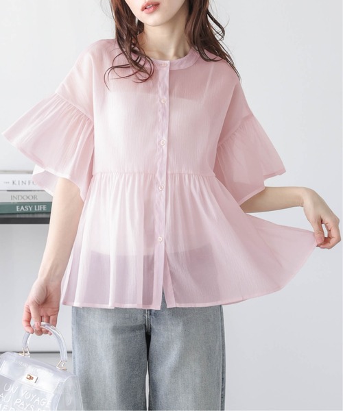 La-gemme（ラジェム） ブラウス シャツ フリルスリーブ シアーシャツ