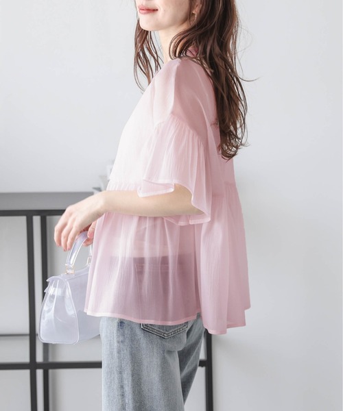 La-gemme（ラジェム） ブラウス シャツ フリルスリーブ シアーシャツ