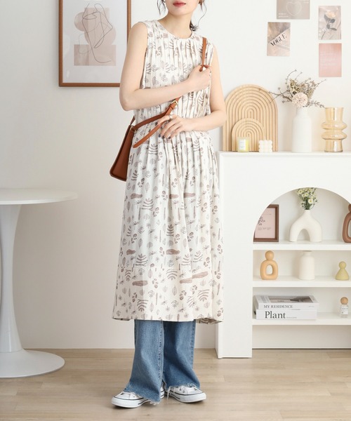 apricot life タックワンピース FUNALIVE（ファンアライブ） ワンピース je crois soi プリント タック