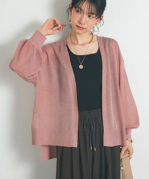 カーディガン 「デイリーに活躍」強撚ラメスリットトッパーカーディガン レディース