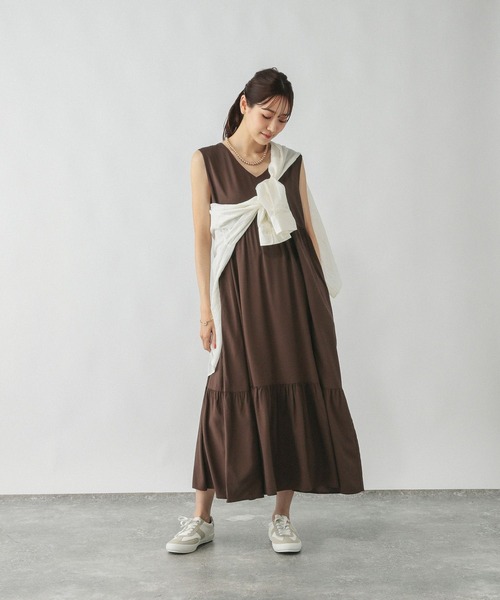 GLOBAL WORK リラックス ノースリーブワンピースインナースリップ付 GLOBAL WORK ワンピース さらさらリラックスノースリーブ