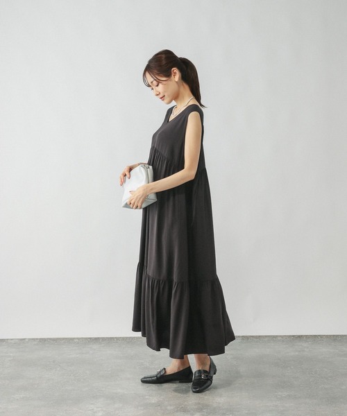 AT1840 【極美品】東京ソワール ノースリーブワンピース 光沢感 15号 黒 東京ソワール ノーカラージャケット+総レースブラウス+
