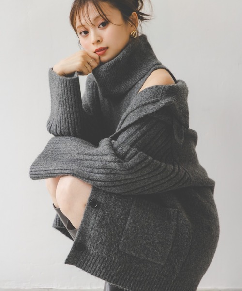 SNIDEL カーディガン ステンカラーニットジャケットカーディガン