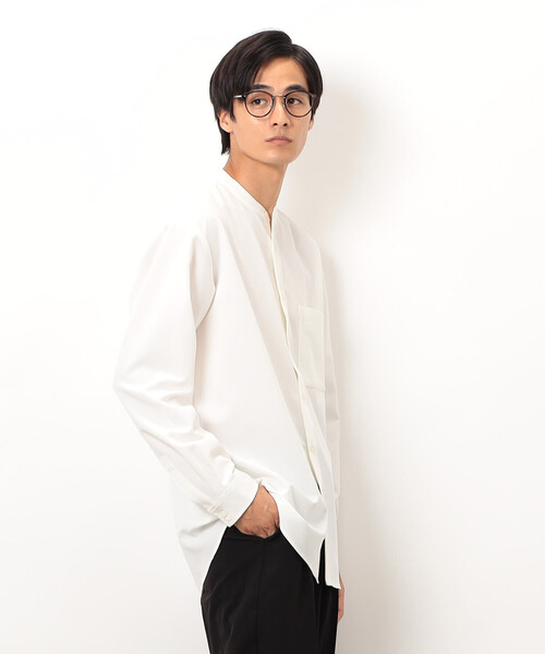 COMME CA ISM（コムサイズム） シャツ ウールライク バンドカラー 長袖