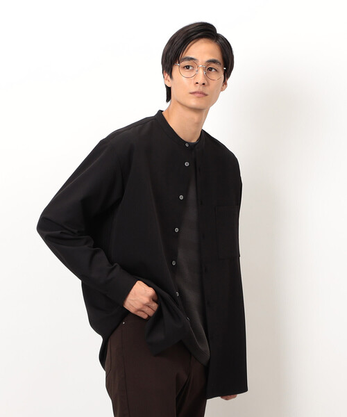 COMME CA ISM（コムサイズム） シャツ ウールライク バンドカラー 長袖