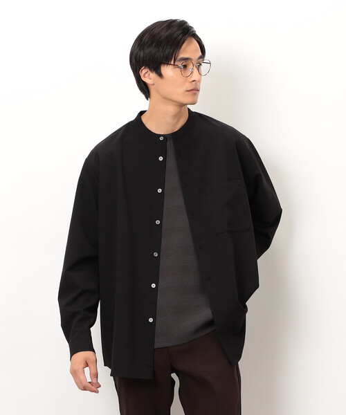 COMME CA ISM（コムサイズム） シャツ ウールライク バンドカラー 長袖