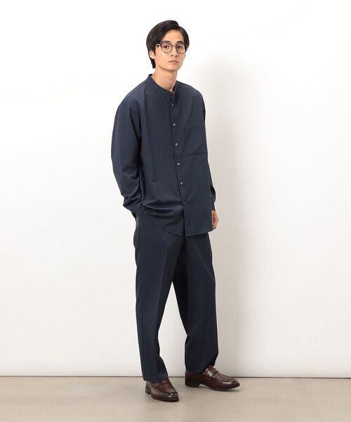 COMME CA ISM（コムサイズム） シャツ ウールライク バンドカラー 長袖