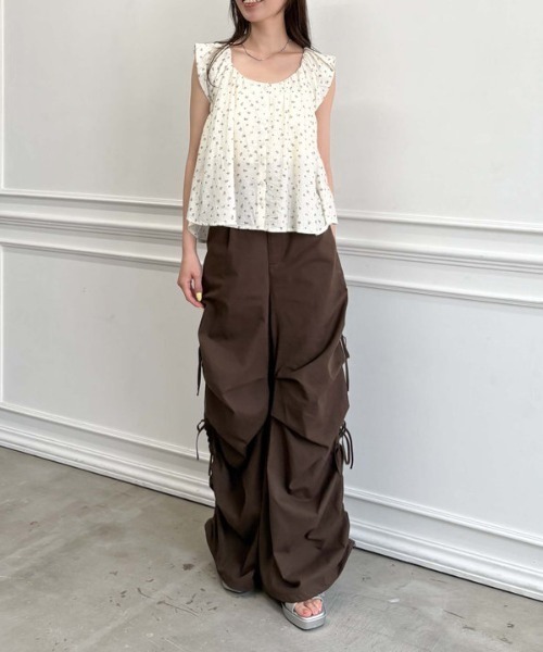 archives ブラウス シャツ バルーンノースリ花柄ブラウス レディース