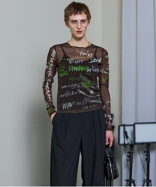 MAISON SPECIAL tシャツ Hand Writing Mesh Tops/ハンド