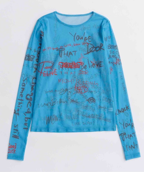 【超人気商品】ハンドライティングメッシュトップス【MAISON SPECIAL】 Hand Writing Mesh Tops