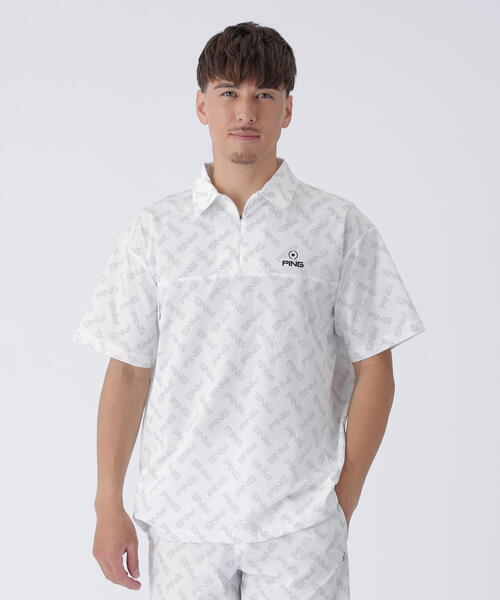 1*0様 【ラスト1点】PING ハーフジップシャツ ウェアグレー×ブラック サ PING（ピン） シャツ 「PING APPAREL」ドットメッシュハーフジップ