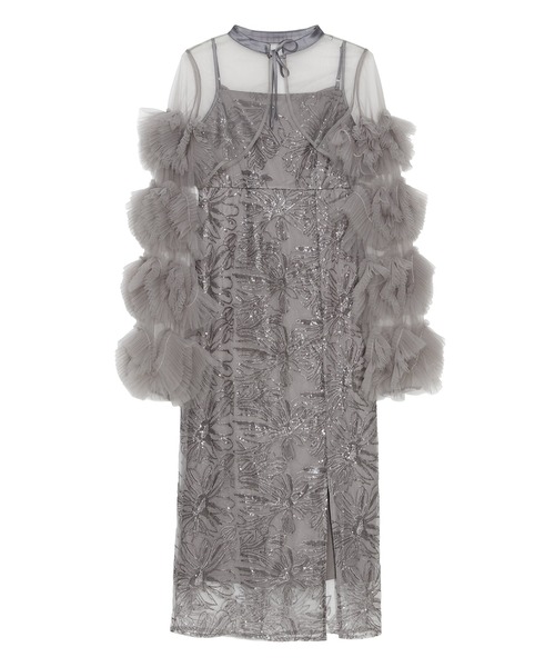 Leja（レジャ） ドレス 「LEJA」フリルチュールスリーブリボンIライン