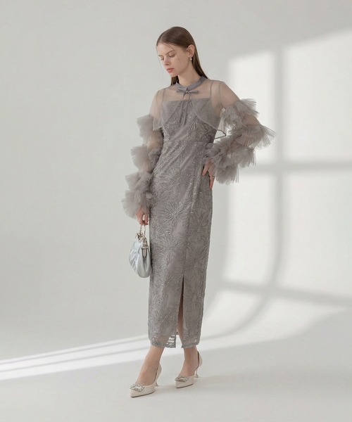 Leja（レジャ） ドレス 「LEJA」フリルチュールスリーブリボンIライン