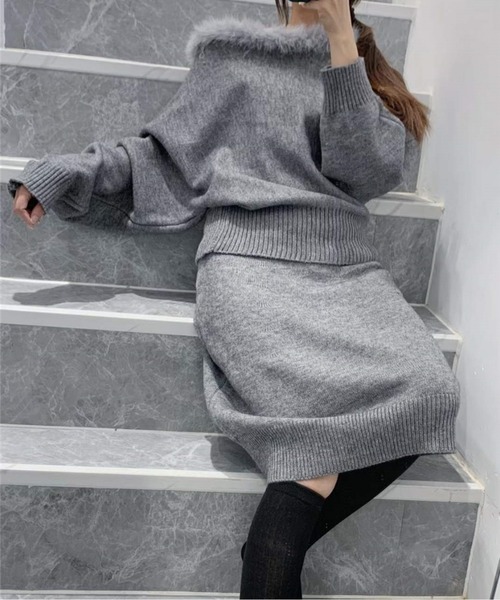 新品 ラッセルノ ジップアップニットフーディー (5/L) Ⓗ リップサービス LIP SERVICE ノルディックフェザーニットセットアップ