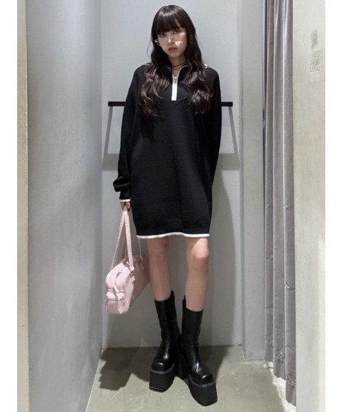 SLY（スライ） ワンピース HALF ZIP HN KNIT S/OP ハーフジップ
