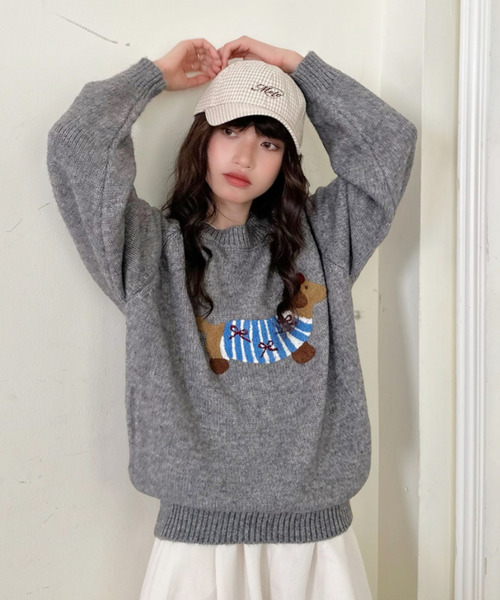 ニット セーター 「Good Riddance」ラグランスリーブ クルーネック 犬