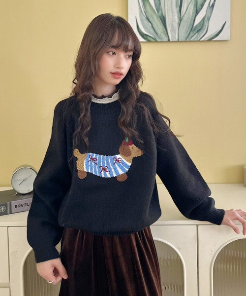 ニット セーター 「Good Riddance」ラグランスリーブ クルーネック 犬