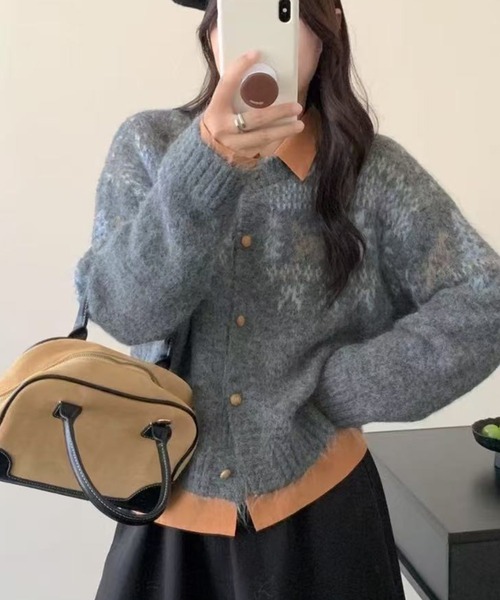 ニット セーター ノルディック柄ニットカーディガン レディース