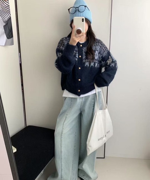 ニット セーター ノルディック柄ニットカーディガン レディース