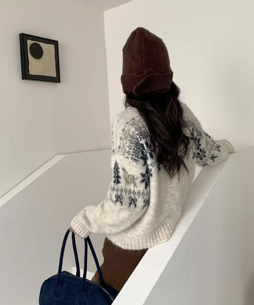 ニット セーター ノルディック柄ニットカーディガン レディース