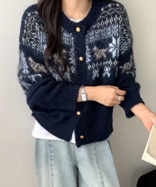 ニット セーター ノルディック柄ニットカーディガン レディース