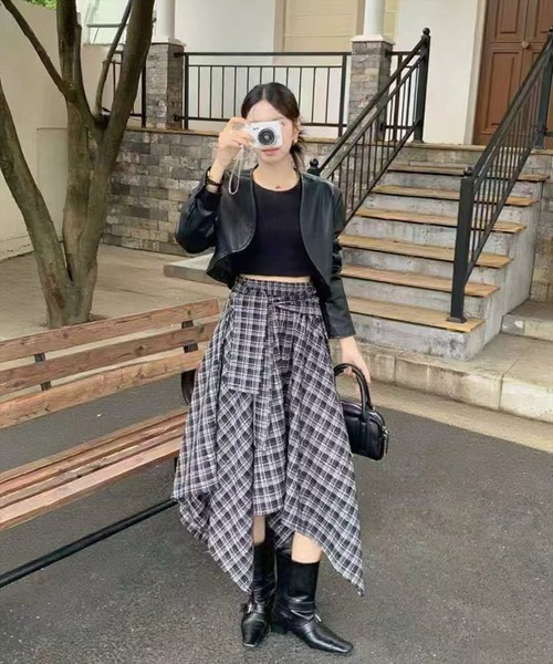 STAY MOTION スカート 「WEB限定」アシンメトリーフリルチェック柄