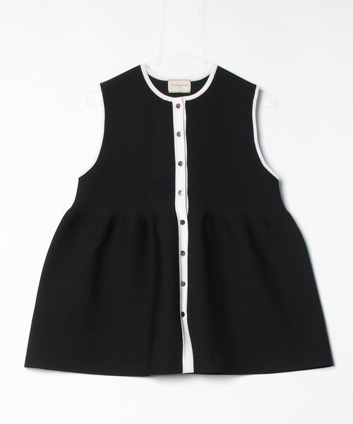 ケーブル ペプラム ノースリーブ ニット ベスト ‐ウォッシャブル