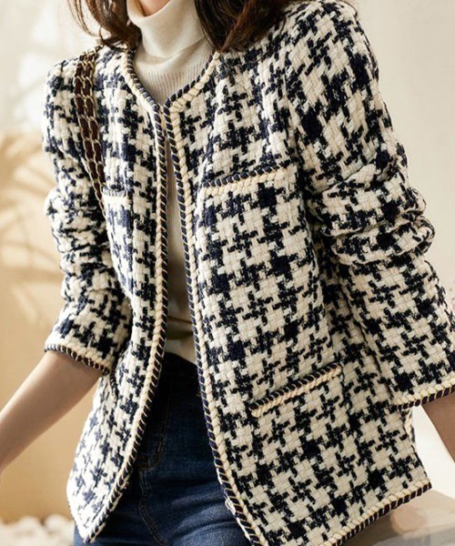 ReRe ジャケット ノーカラージャケット ツイードゴールドブレードノー