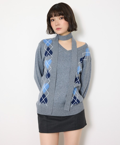 SLY（スライ） ニット セーター ARGYLE JQ TOPS アーガイル ジャガード
