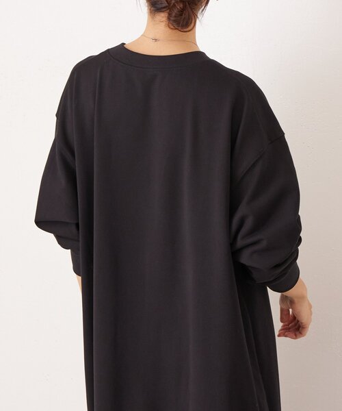BEARDSLEY ビアズリー スエット長袖ロング丈ワンピース ブラック 裏起毛 BEARDSLEY（ビアズリー） ワンピース 裾フリル裏毛ワンピース