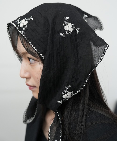 Kotoe（コトエ） スカーフ バンダナ 「全5色」花柄 刺繍 シアー